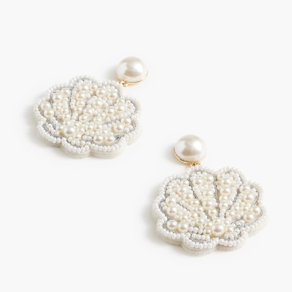 New JCREW Seashell Statement Earrings in Pearl $54 CK603 - Picture 1 of 3